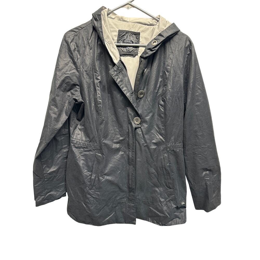 PrAna Women Med Lined Windbreaker Jacket Full Zip Hooded Outdoor Coat Black